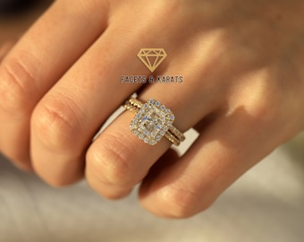 2.25 Carat Radiant Cut Engagement Ring With Wedding Band Wedding Ring Set, 14k Gold Engagement Set, Womens Bridal Ring Set Simulated Diamond