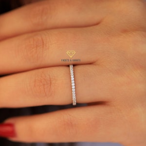 Whisper Thin Moissanite Wedding Band, Dainty 1.2mm Micro Pave Wedding