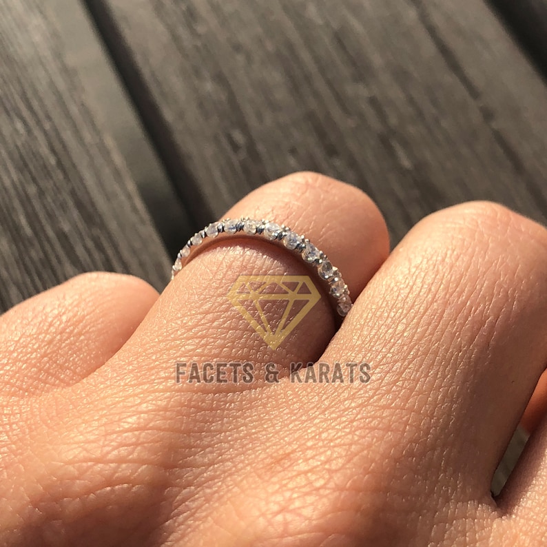 1 Carat Eternity Ring Eternity Band Round Cut Full Eternity Diamond Ring 14K White Gold OR Yellow and Rose Gold by Facets and Karats on Etsy image 2