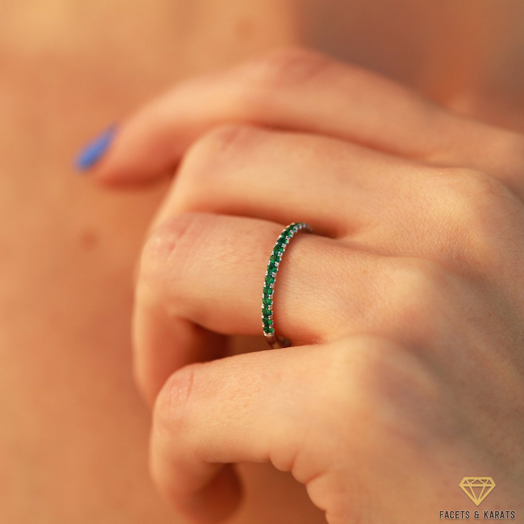 Half Eternity Emerald Wedding Band Women's Wedding Ring, Emerald