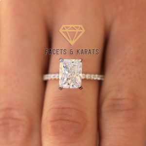 2.5 Carat Radiant Cut Solitaire Engagement Ring With Side Accent Stones Simple Wedding Ring Bridal Ring 14K Solid White Gold Facets & Karats