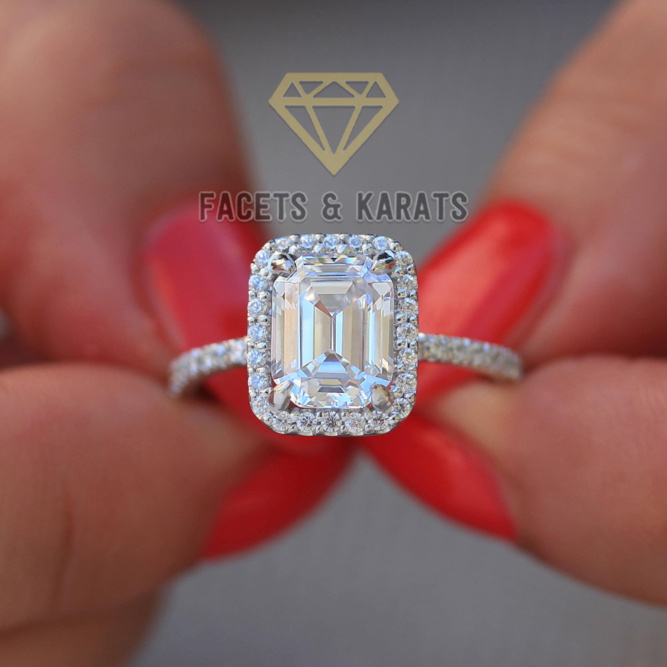 Emerald Cut Halo Engagement Ring 3.50 Carat 14k Solid White Etsy UK