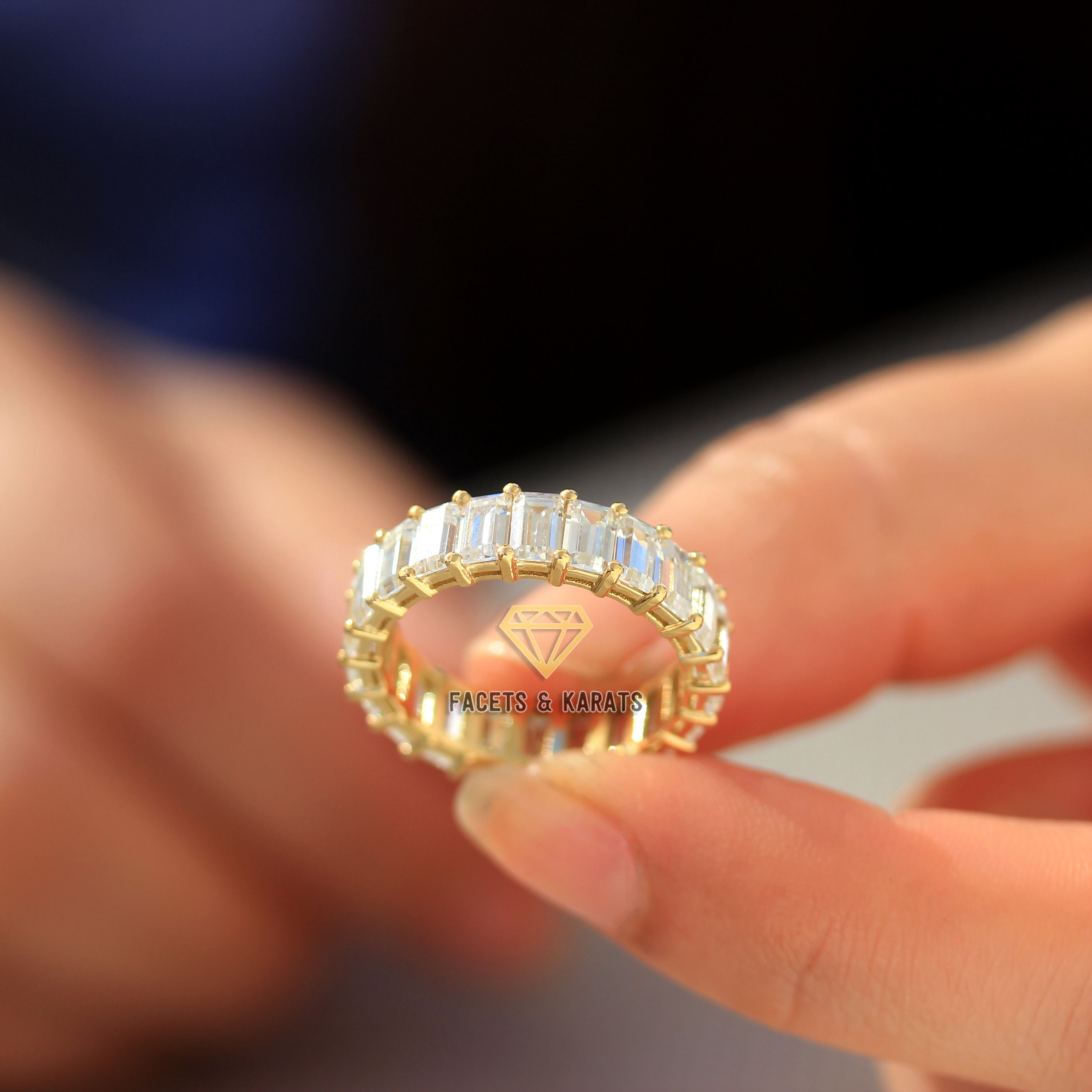 14K Gold Eternity Ring Emerald Cut Full Eternity Band 6 Carat Etsy