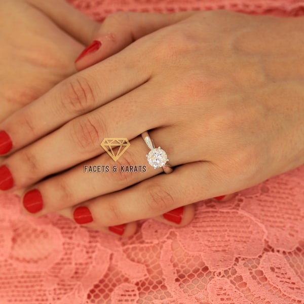 2 Carat Round Cut Solitaire Engagement Ring Custom Made Low-Profile Promise Ring For Her, Anniversary Ring For Women, 14K Solid White Gold