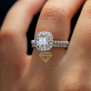 2.20 ctw Round Halo Engagement Ring, Bridal Set, Wedding Band, Solid 14k White Gold Lab Created Man Made Synthetic Simulated Diamonds image 4