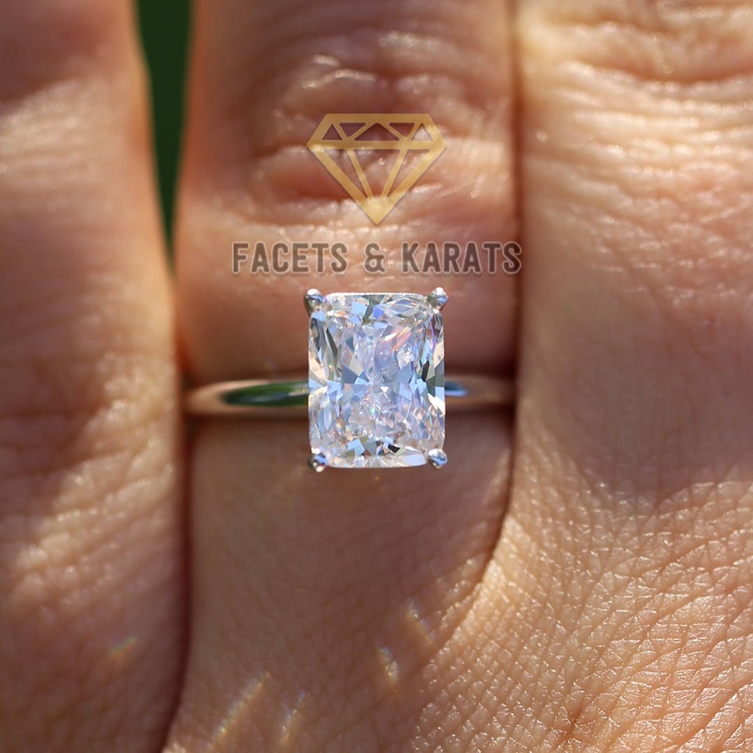 3 Carat Radiant Cut Solitaire Engagement Ring, Man Made Lab Created