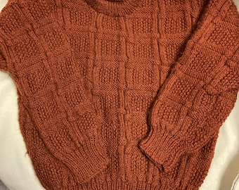 Pull tricoté à la main pour enfants marron de 26 pouces