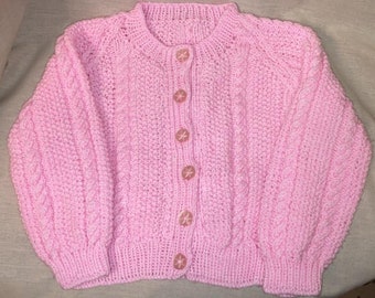 Hand Knitted Pink Cardigan With Buttons Aged 1 to 2 Years