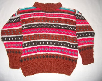 Hand-knitted Burgundy Children's Jumper 16 inch