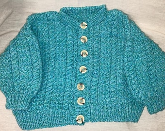 Hand Knitted Green Cardigan With Buttons Aged 1 to 2 Years