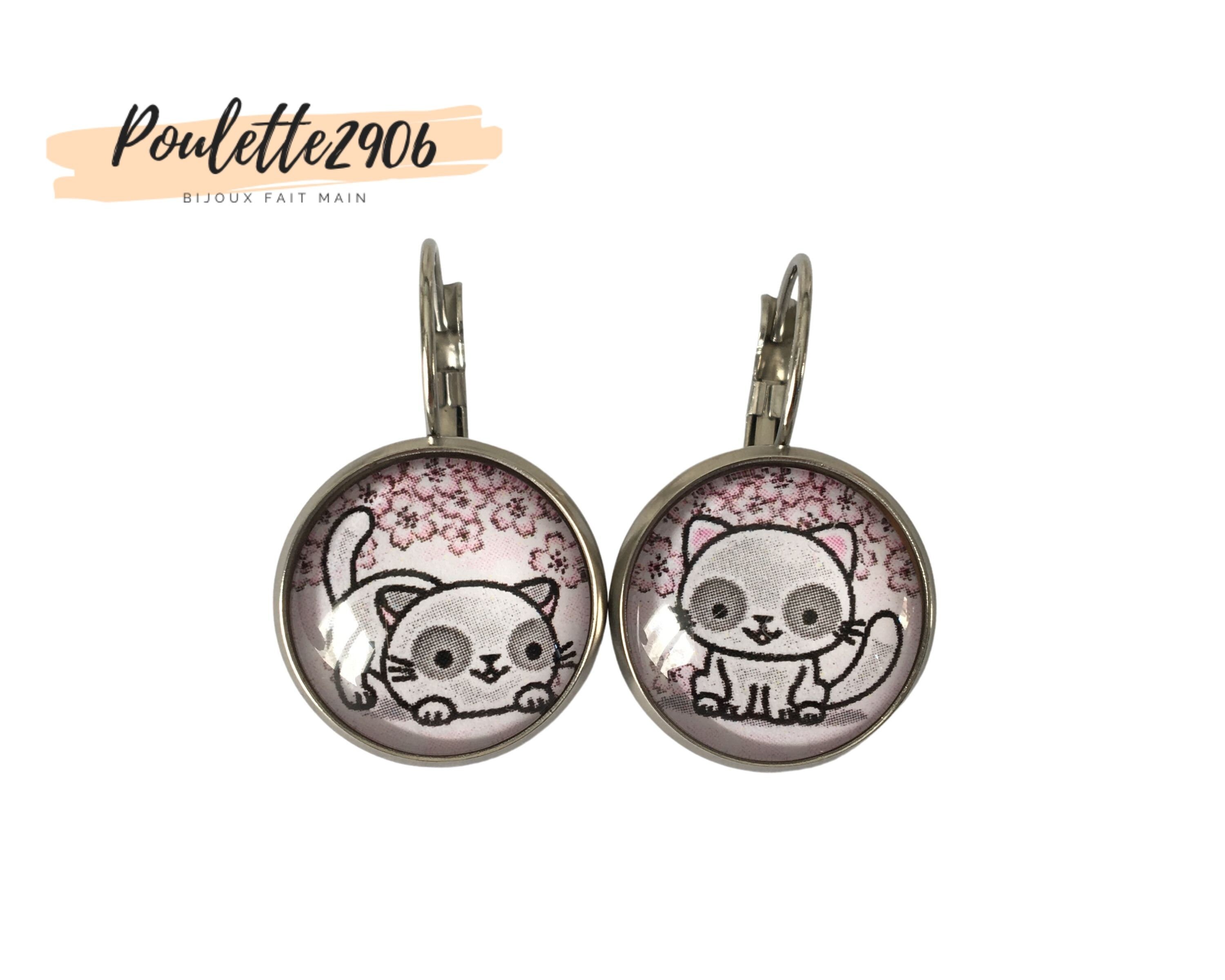 Boucles D'oreilles Manga Kawaii – Cœur Violet – Fait Main – Légeres