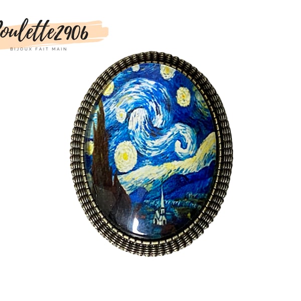 Nuit étoilée de Van Gogh - Grosse broche cabochon verre de 30x40mm