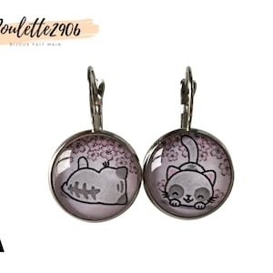 Kawaii Katze - Kinderohrringe Silber Glascabochon 16mm