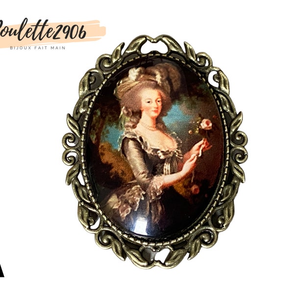 Marie Antoinette - Grosse broche cabochon verre de 30x40mm