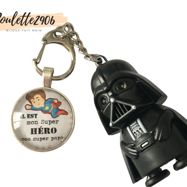 Papa et Dark Vador lumineux de Star wars - Porte clés rond cabochon verre de 25mm