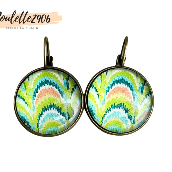 Spirale / Vague / Multicouleur - Boucles d'oreilles dormeuses argent cabochon verre 20mm