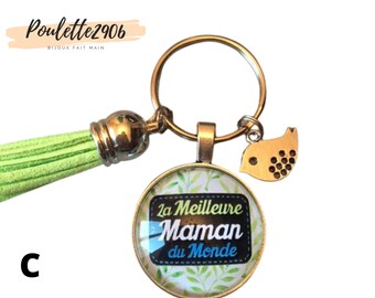 Maman - Porte clés rond cabochon verre de 25mm