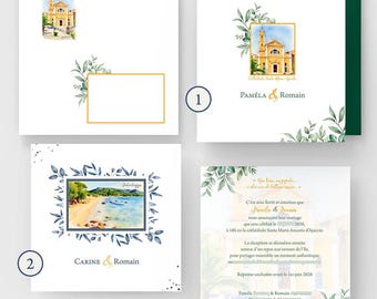 Personalized watercolor wedding invitation for Corsica — custom ceremony venue — Maria design — digital PDF file