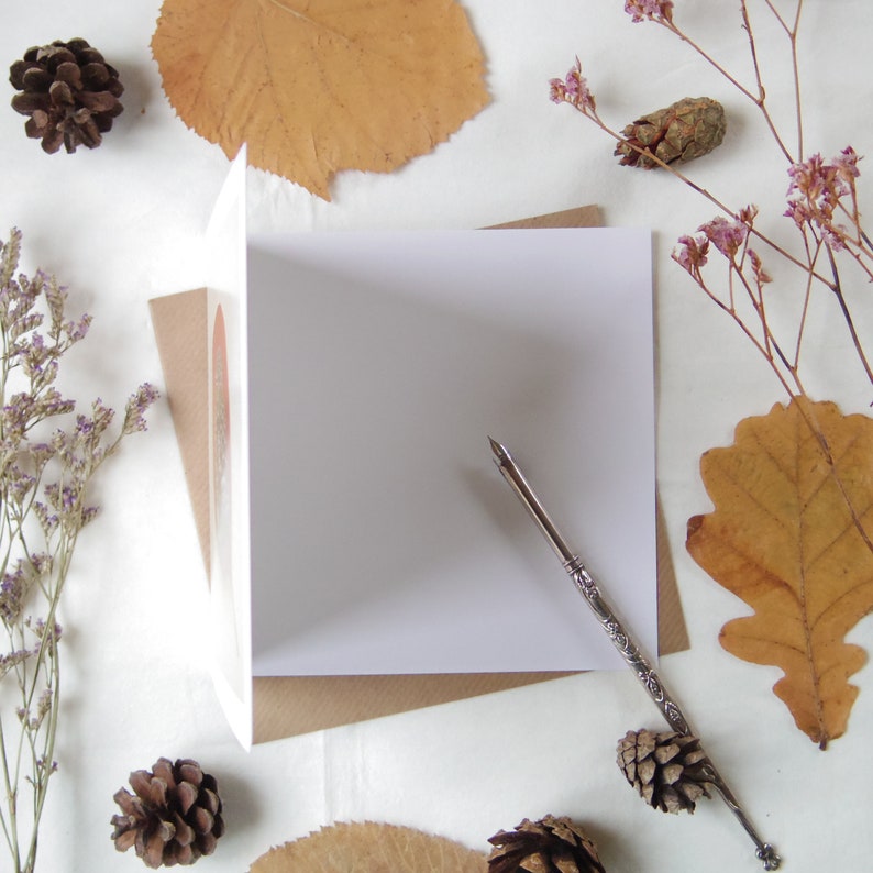 Little Owl on a Smokebush Leaf Greetings Card, Blank Fine Art Card, Pressed Leaf Nature Painting image 3