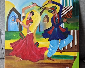 Rajasthani Traditionelle Folklore Gemälde | Gujarati Malerei, Indischer Kunstdruck, Sindhi Kunst, ORIGINAL Acrylmalerei| Handgefertigt