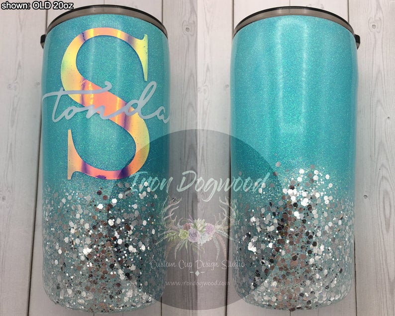 Custom Monogram Glitter Tumbler Glitter Dipped Tumbler Etsy
