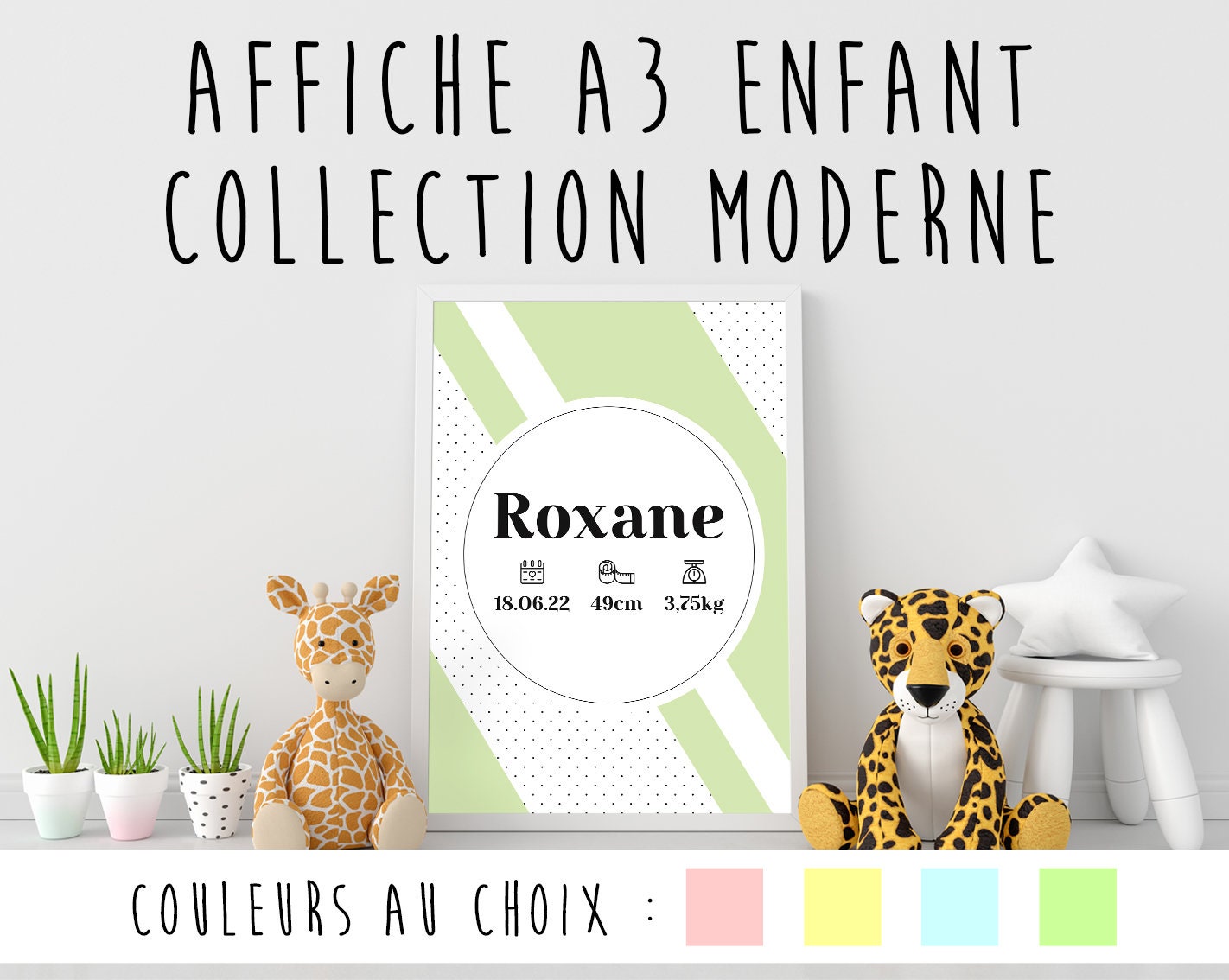 Affiche Enfant Cadeau Naissance ou Anniversaire - Affiche Décoration Chambre Bébé et Format A3 Colle
