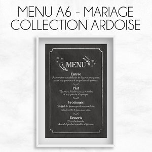Menu personnalisable - Format A6 ou A5 - Mariage - Collection Ardoise