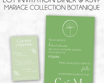 Lot : Invitation Dîner & RSVP - Mariage - Collection Botanique