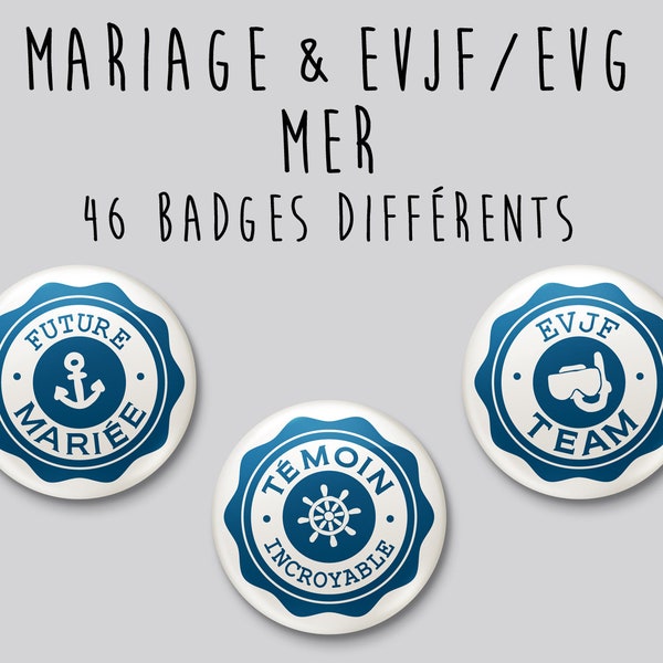 Badge - Mariage - Collection Mer / Plage - à l'unité