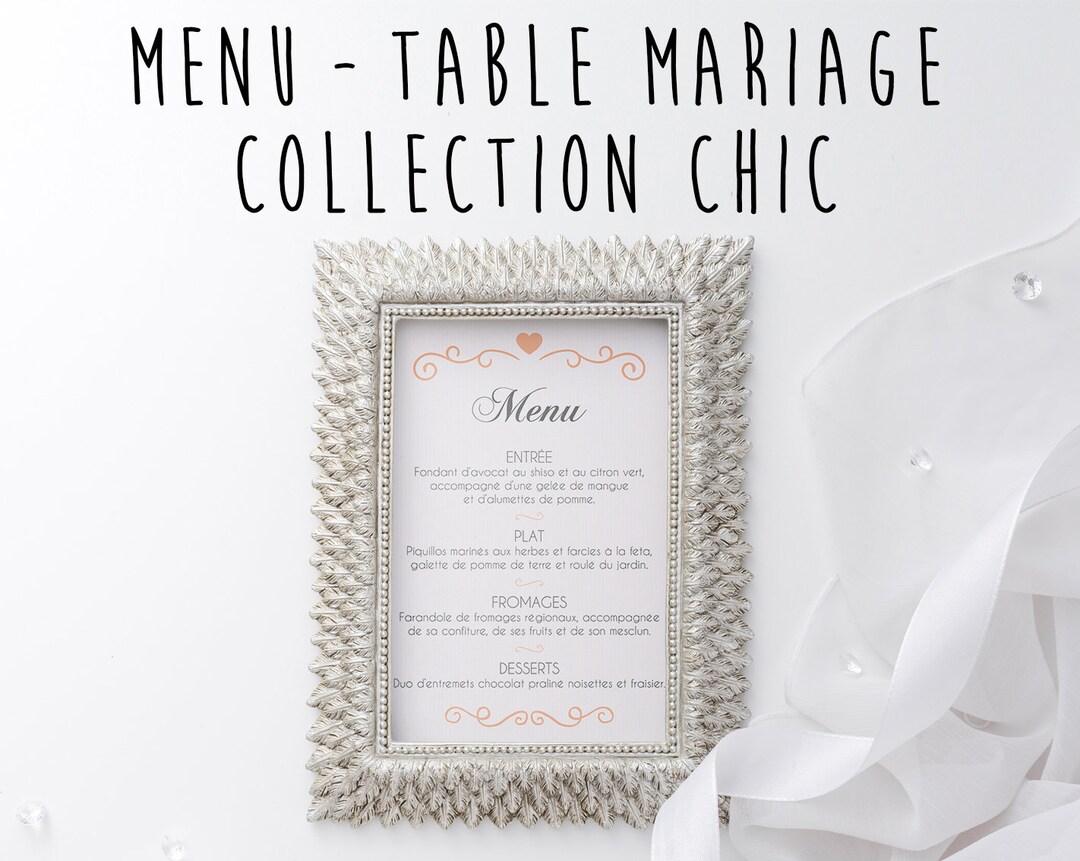 A6 Menu Rectangular Customizable Menu A6 or A5 Format Wedding Chic Collection - Etsy