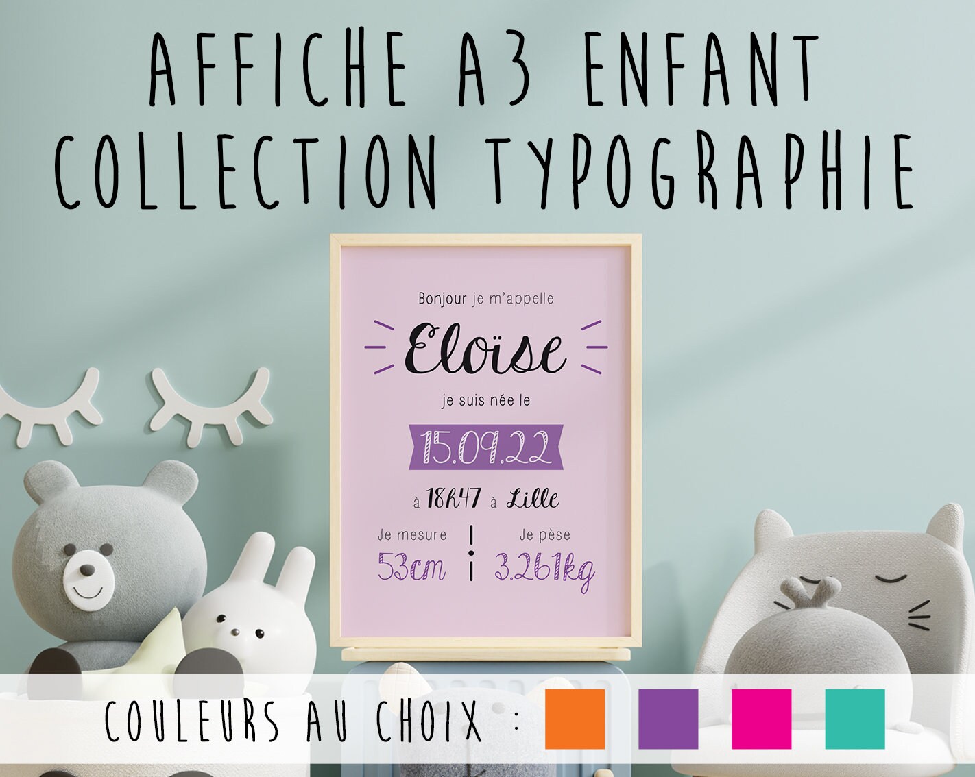 Affiche Enfant Cadeau Naissance ou Anniversaire - Affiche Décoration Chambre Bébé et Format A3 Colle