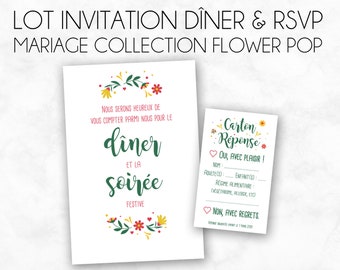 Lot : Invitation Dîner & RSVP - Mariage - Collection Flower Pop