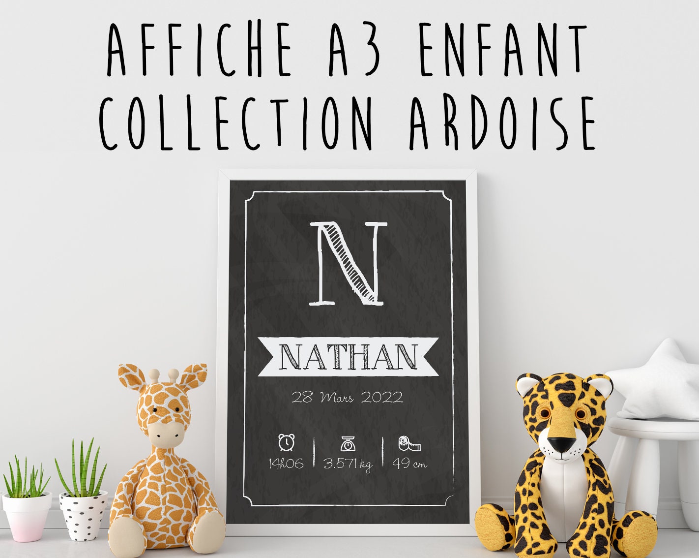 Affiche Enfant Cadeau Naissance ou Anniversaire - Affiche Décoration Chambre Bébé et Format A3 Colle