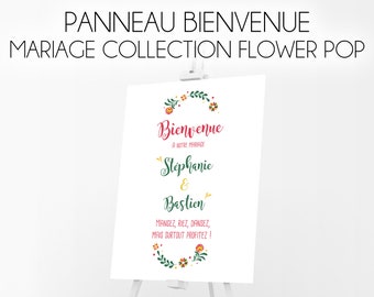 Panneau de Bienvenue personnalisable - Panneau d'accueil - 40x60cm - Mariage - Collection Flower Pop