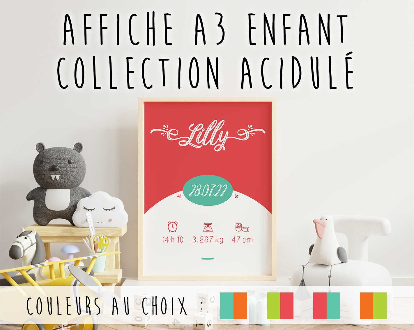 Affiche Enfant Cadeau Naissance ou Anniversaire - Affiche Décoration Chambre Bébé et Format A3 Colle