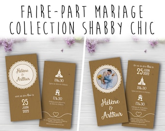 Faire-part - Mariage - Collection Shabby Chic - avec ou sans photo