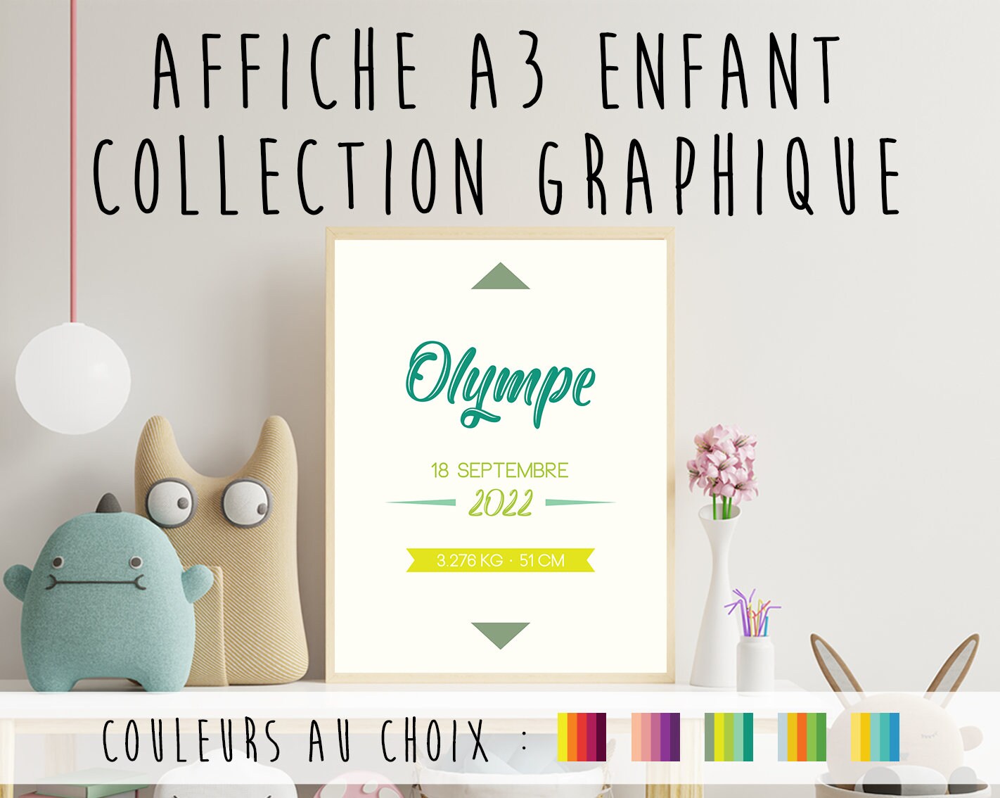 Affiche Enfant Cadeau Naissance ou Anniversaire - Affiche Décoration Chambre Bébé et Format A3 Colle