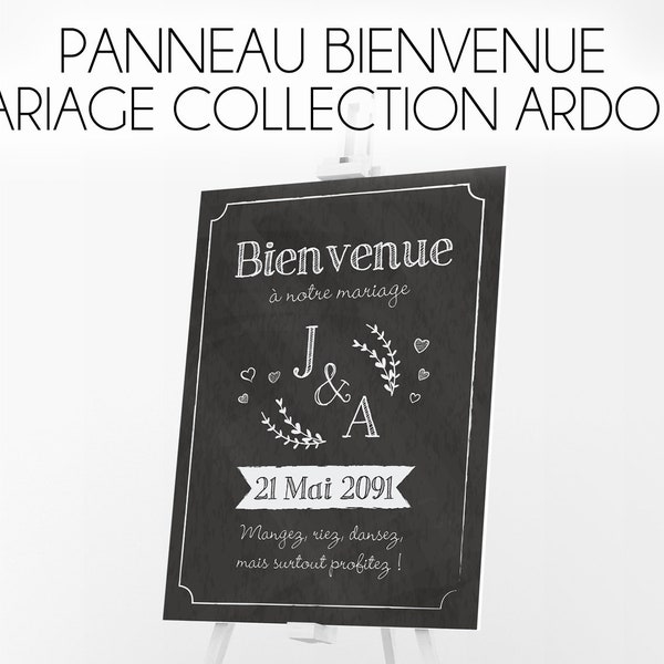 Panneau de Bienvenue personnalisable - Panneau d'accueil - 40x60cm - Mariage - Collection Ardoise