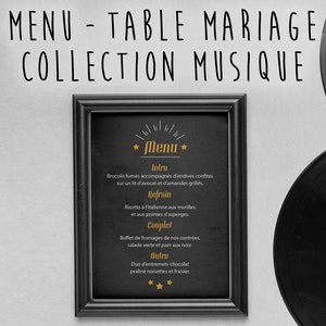 Customizable menu - A6 or A5 format - Wedding - Music Collection