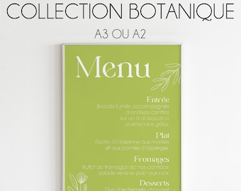 Menu personnalisable - Format A3 ou A2 - Mariage - Collection Botanique