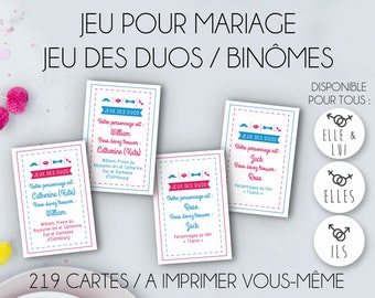 Gioco di Matrimonio - Gioco di Duetti - Gioco di Binomi - Intrattenimento di Matrimonio - da stampare tu stesso