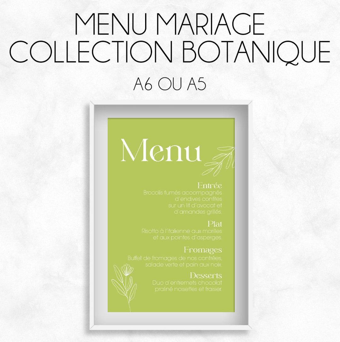 Customizable Menu A6 or A5 Format Wedding Botanical Collection - Etsy