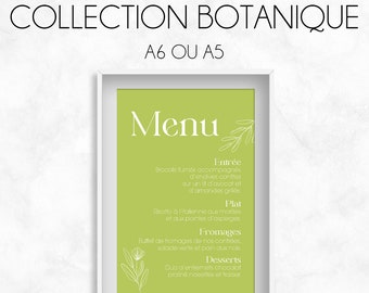 Menu personnalisable - Format A6  ou A5 - Mariage - Collection Botanique