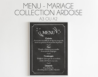 Menu personnalisable - Format A3 ou A2 - Mariage - Collection Amour