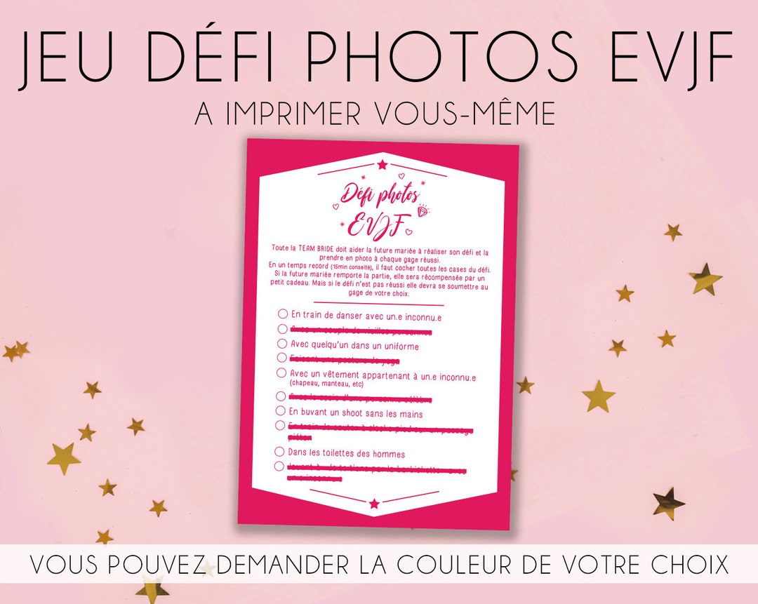 Jeu Défi Photos - Enterrement de vie de Jeune Fille - à imprimer soi