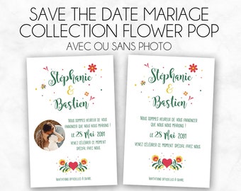 Save the Date - Mariage - Collection Flower Pop - avec ou sans photo