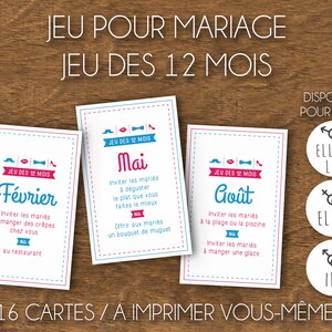 Jeu Mariage - Jeu des 12 Mois - Animation de mariage - à imprimer vous-même