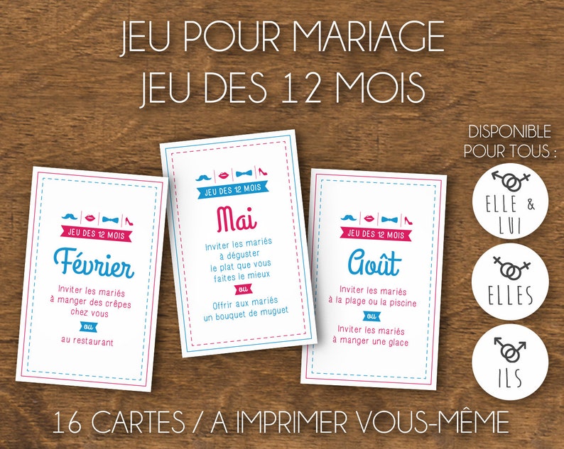 Jeu Mariage - Jeu des 12 Mois - Animation de mariage - à imprimer vous