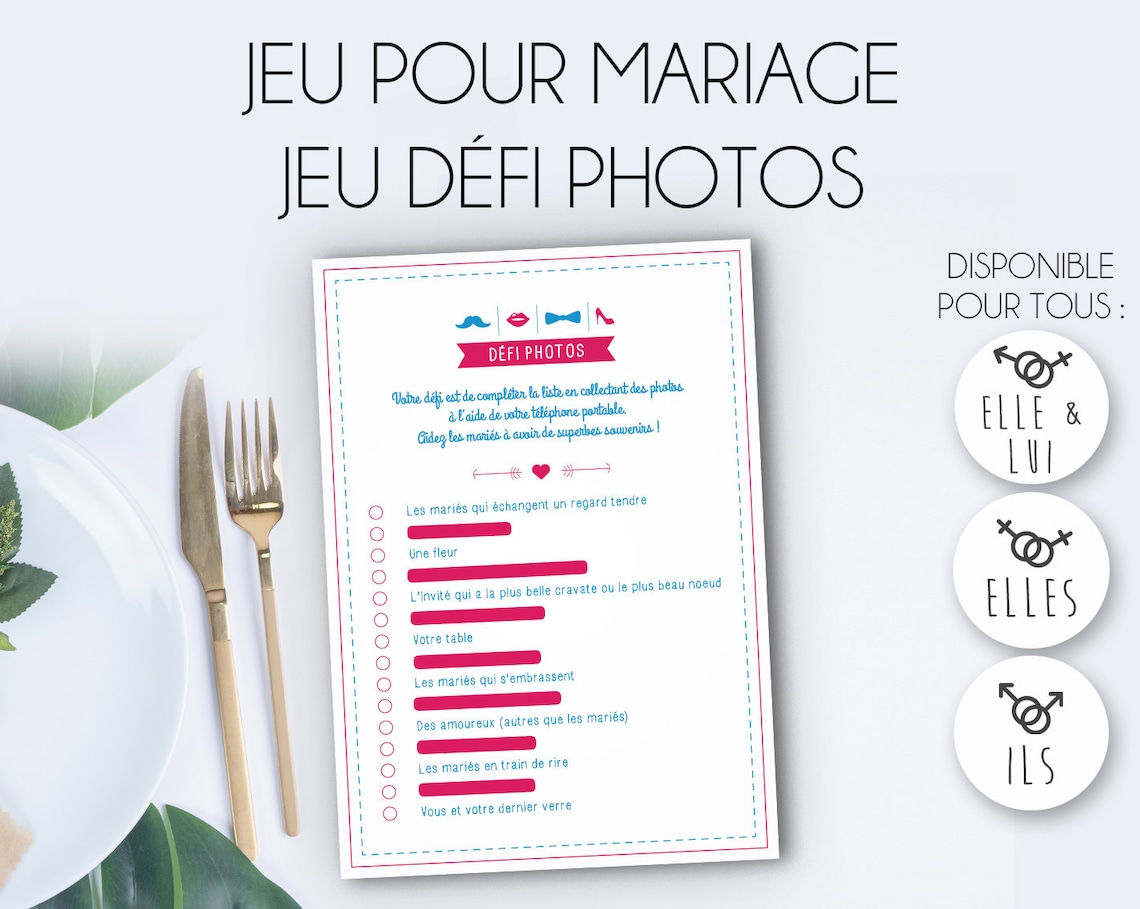 Jeu de table Mariage - Jeu de table Défi Photos - Animation de table