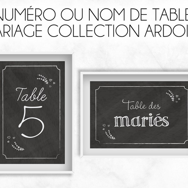 Numéro ou Nom de table - Format A6 ou A5 - Mariage Ardoise